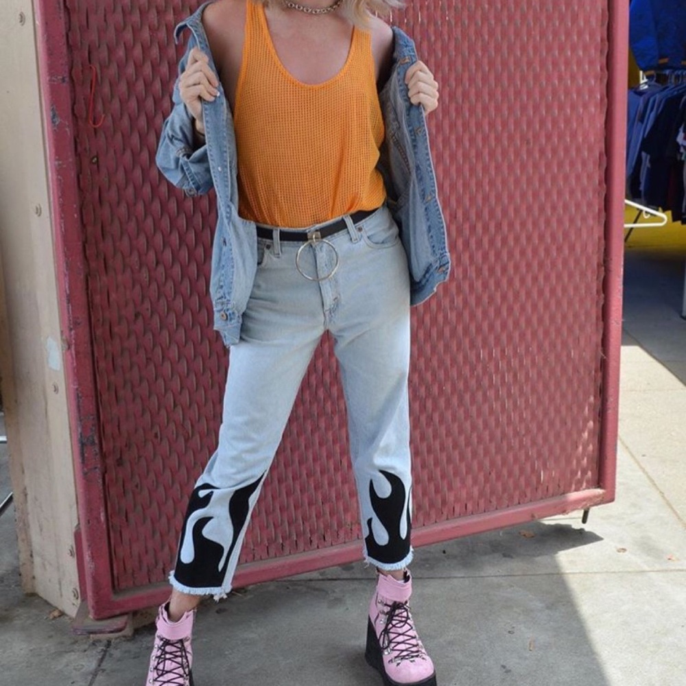 BLACK FLAME HIGHWAISTED JEANS FOR SALE